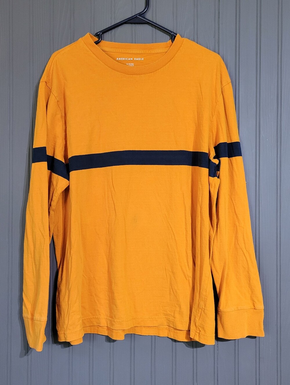 American Eagle Long Sleeve Crewneck T-Shirt Standard Fit Orange Blue Men's XL